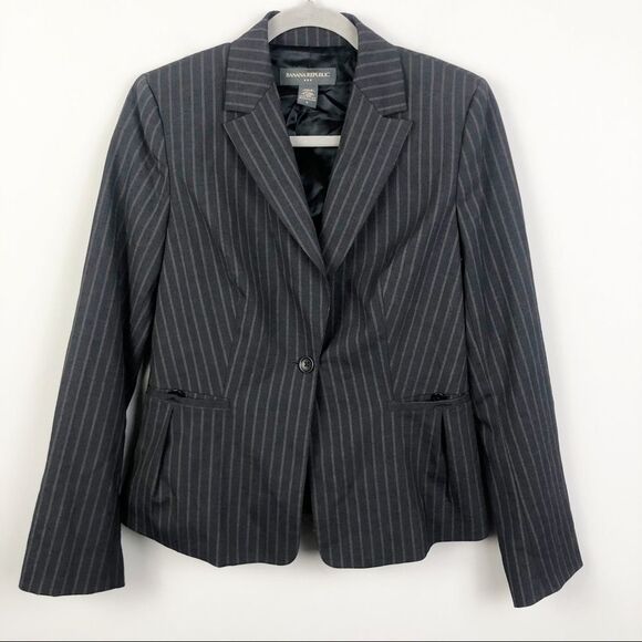 BANANA REPUBLIC | Wool Blend Pinstripe Blazer Gray - Picture 1 of 8